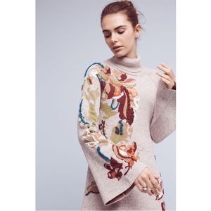 Anthropologie Beige Floral Knit Dress